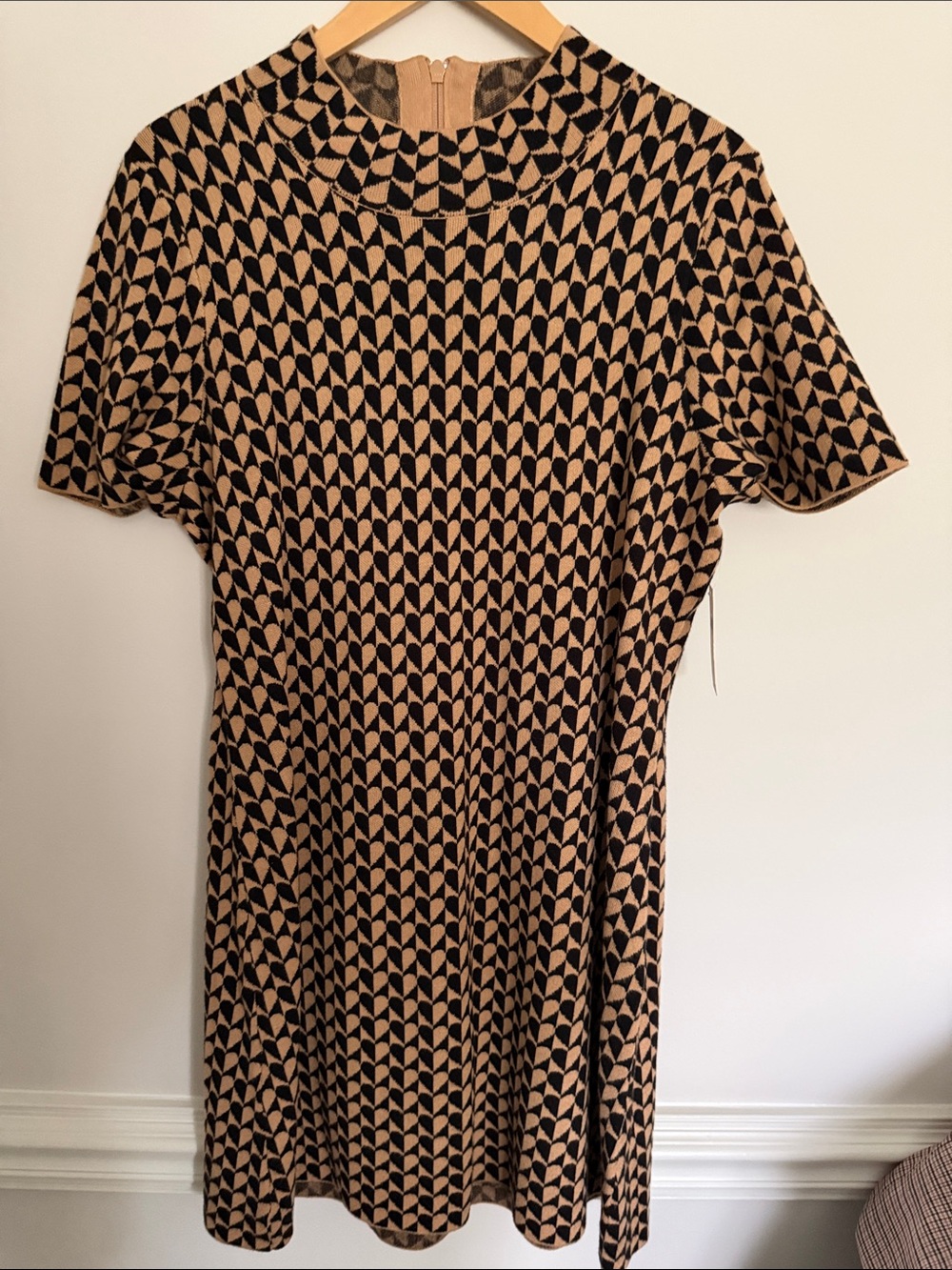 Anthropologie Beige and Black Geometric Short-Sleeve Dress